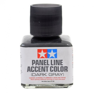 PANEL LINE ACCENT COLOR DELINEAMENTO CINZA ESCURO COM PINCEL APLICADOR 40ML PARA REALÇAR LINHAS DE PAINÉIS TAMIYA TAM 87199